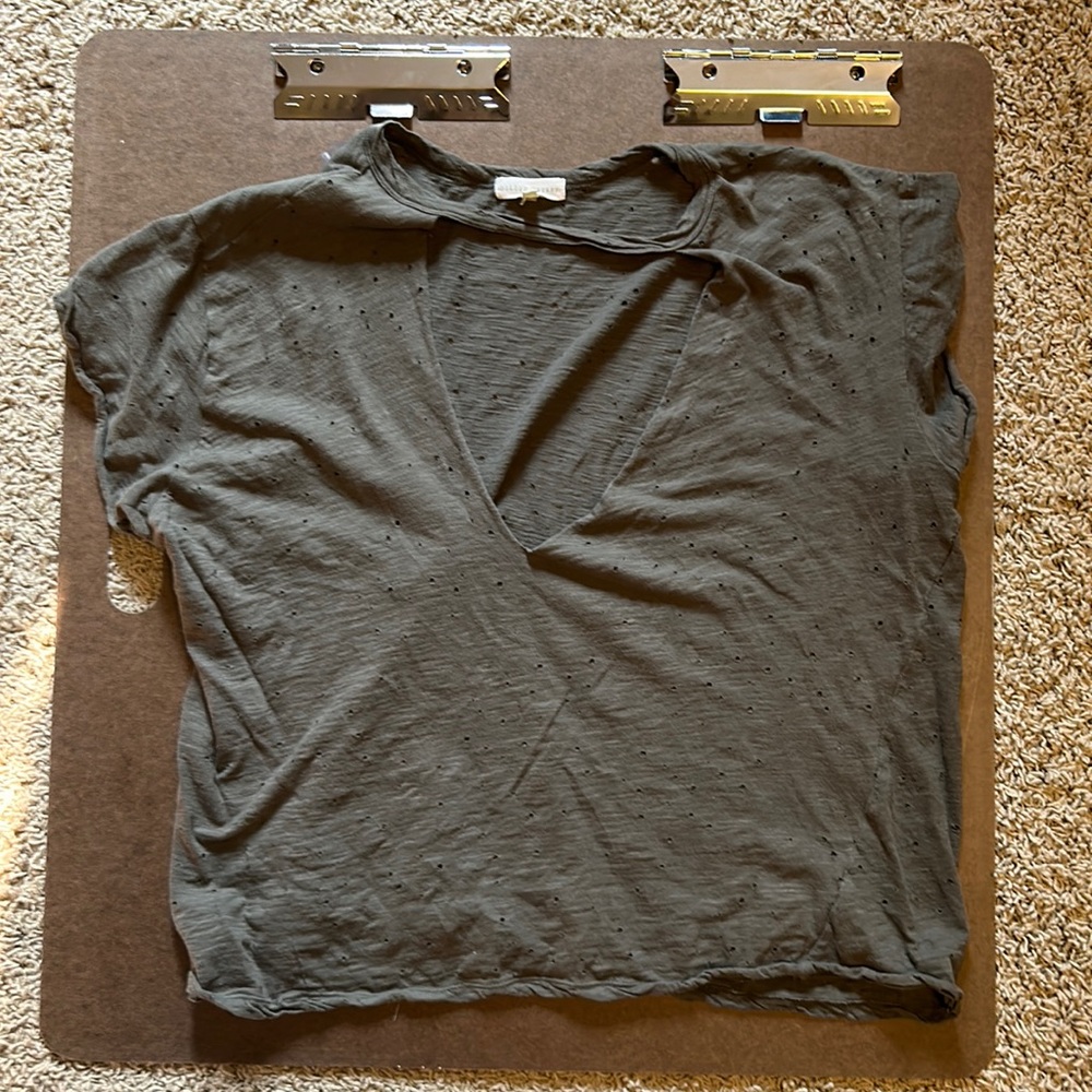 Green distressed v neck
